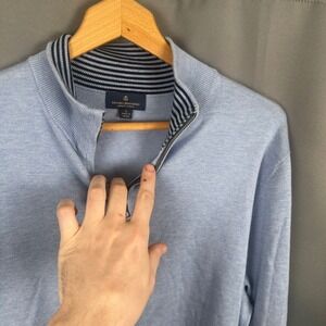 Brooks Brothers Supima Cotton Quarter Zip Sweater Light Blue Mens Large Striped